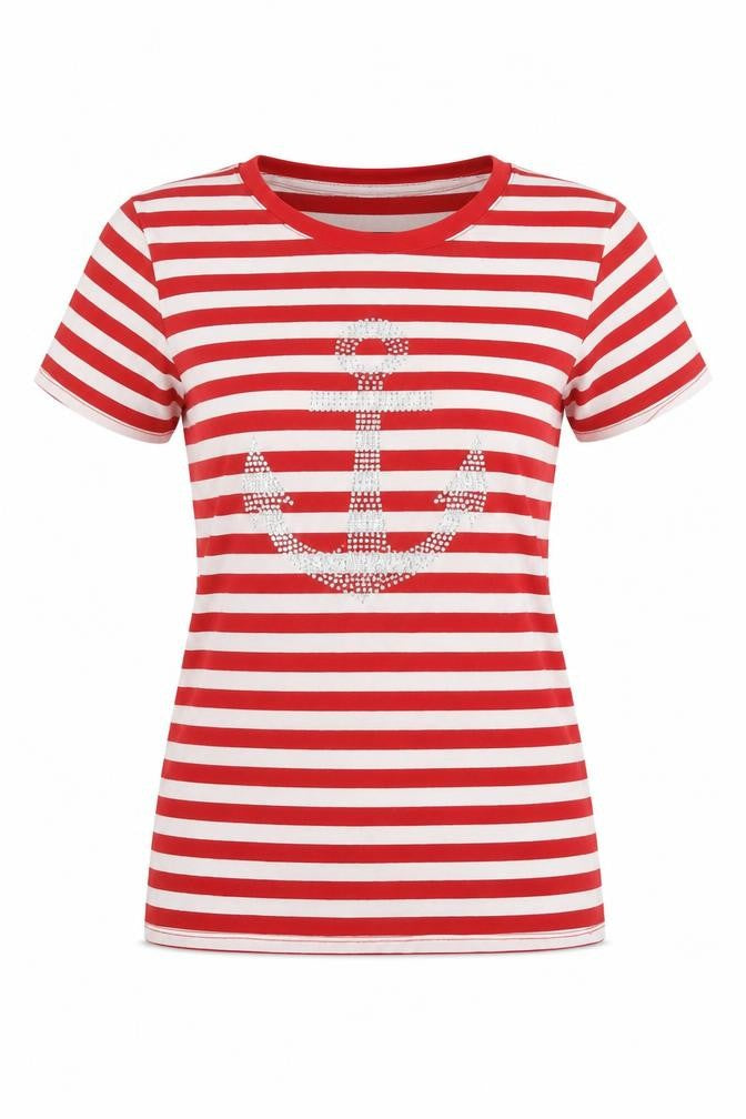 Zara Women's Nautical Red Striped T-Shirt, Size 12