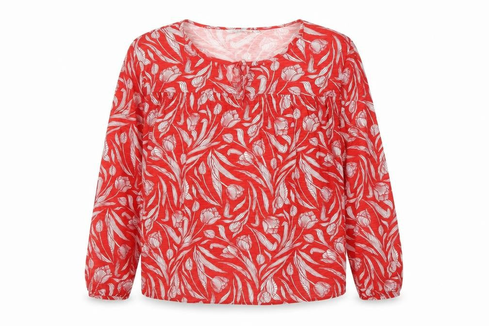 ISLE Women's Red Floral Cotton Blouse, Size L