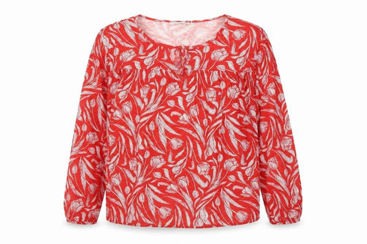 ISLE Women's Red Floral Cotton Blouse, Size L