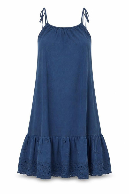 Next Women's Blue Sleeveless Ruffle Dress - Size 8