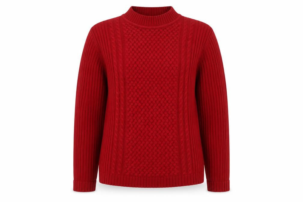 ISLE Women's Red Cable-Knit Mock Neck Jumper M