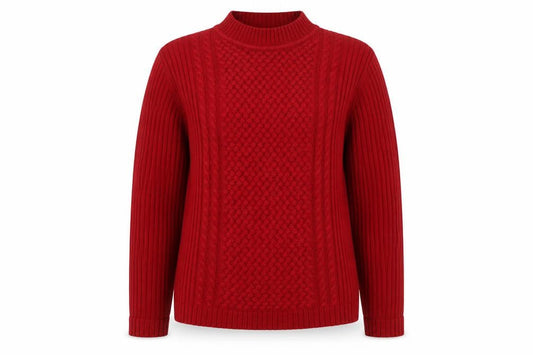 ISLE Women's Red Cable-Knit Mock Neck Jumper M