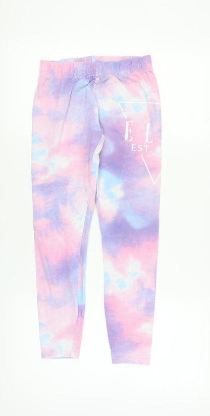 Additional front view of ELLE girls’ multicoloured tie dye ankle leggings 14-15 years