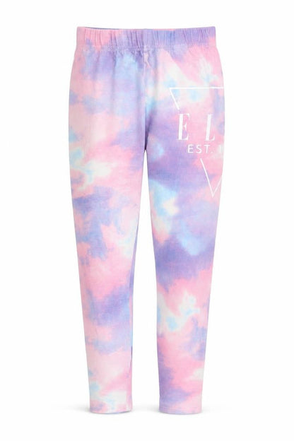 Front view of ELLE girls’ multicoloured tie dye ankle leggings 14-15 years