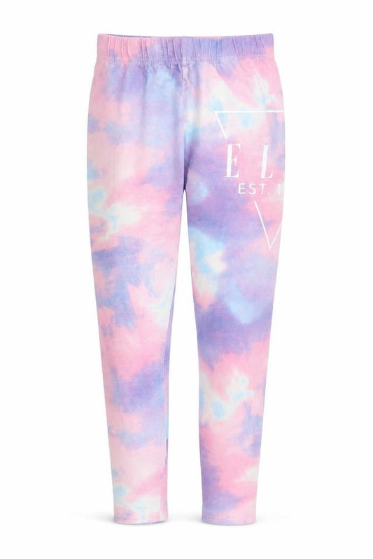 Front view of ELLE girls’ multicoloured tie dye ankle leggings 14-15 years