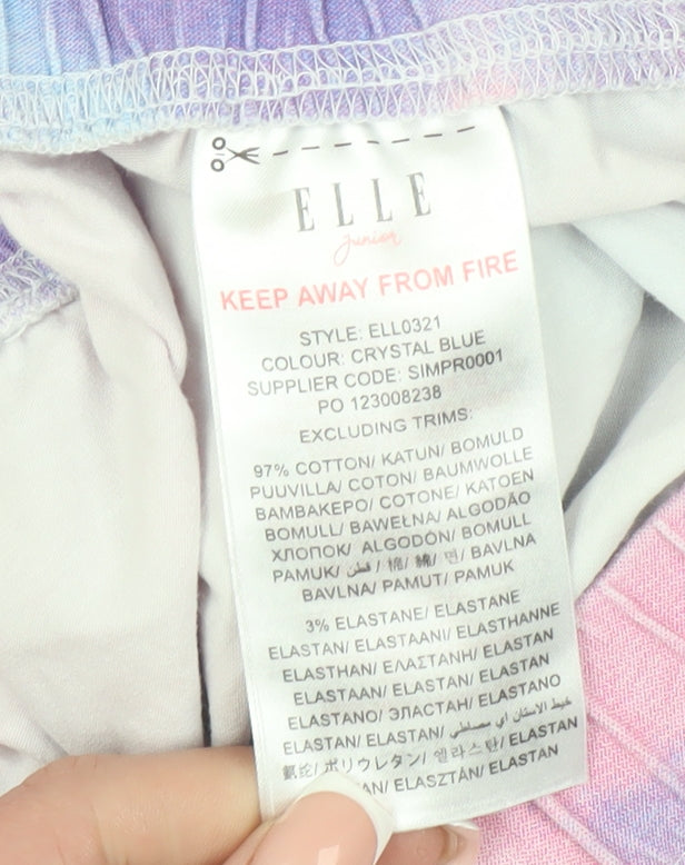 Close-up detail of ELLE girls’ multicoloured tie dye ankle leggings 14-15 years