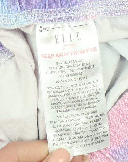 Close-up detail of ELLE girls’ multicoloured tie dye ankle leggings 14-15 years