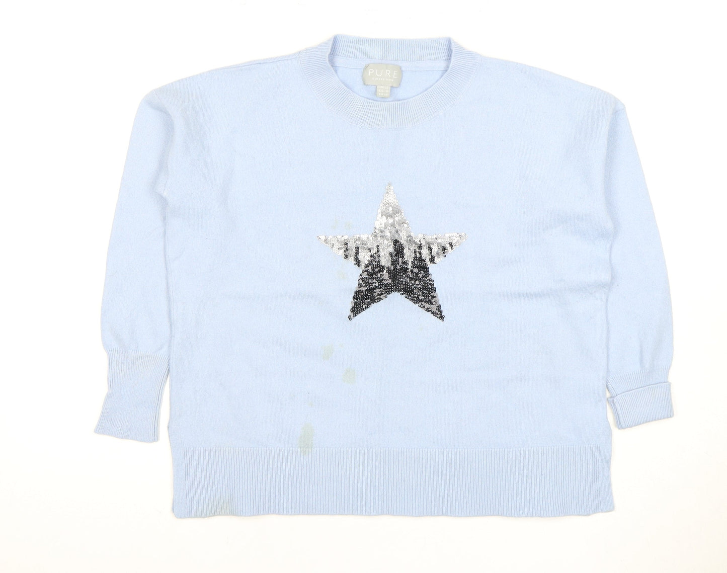 Pure Collection Women's Blue Sequin Star Pullover Jumper - Size 12