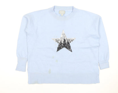 Additional front view of Pure Collection Women's Blue Sequin Star jumper -, size 12