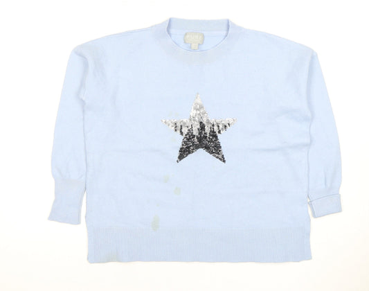 Pure Collection Women's Blue Sequin Star Pullover Jumper - Size 12