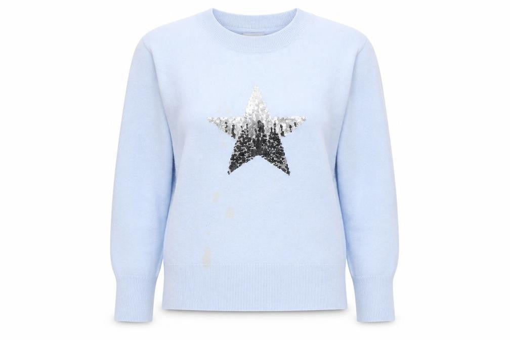 Pure Collection Women's Blue Sequin Star Pullover Jumper - Size 12