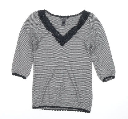 Marks & Spencer Women's Black Striped V-Neck Top