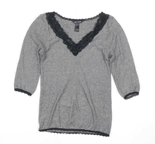Marks and Spencer Women's Black Striped V-Neck Top