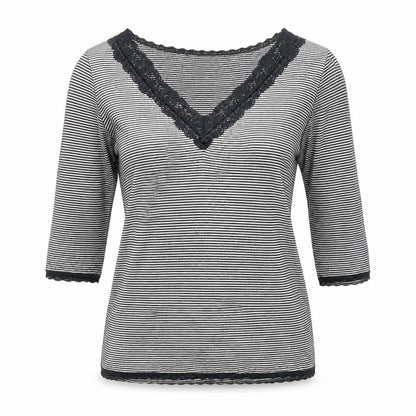 Marks & Spencer Women's Black Striped V-Neck Top