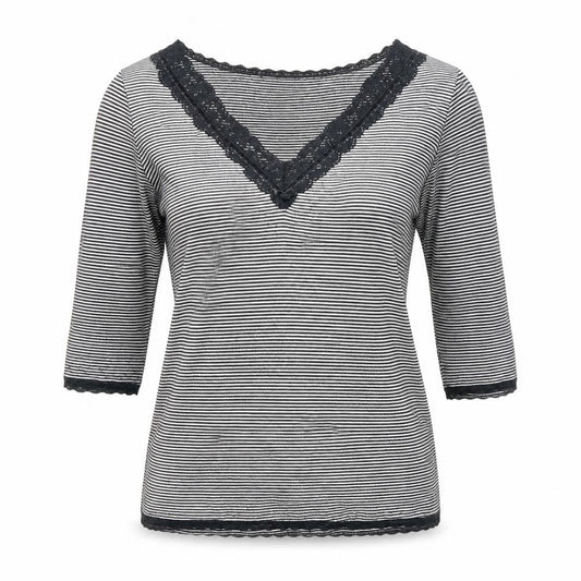 Marks and Spencer Women's Black Striped V-Neck Top