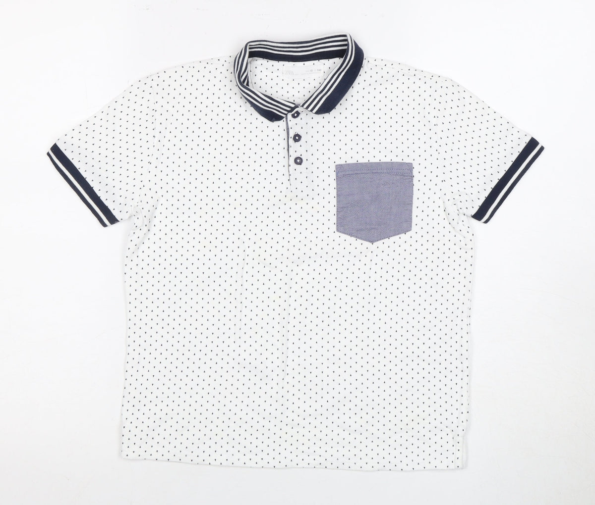Zara Boys White Polo Shirt with Polka Dot Design, Size 11 Years