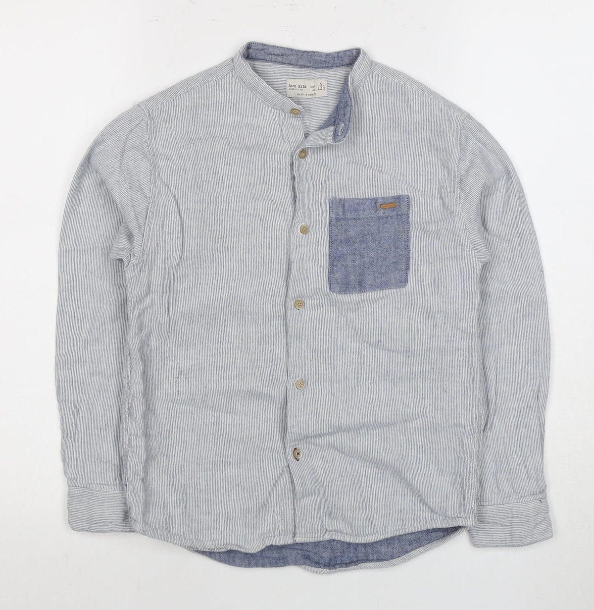 Zara Kids Boys Grey Striped Button-Up Shirt 9 Years