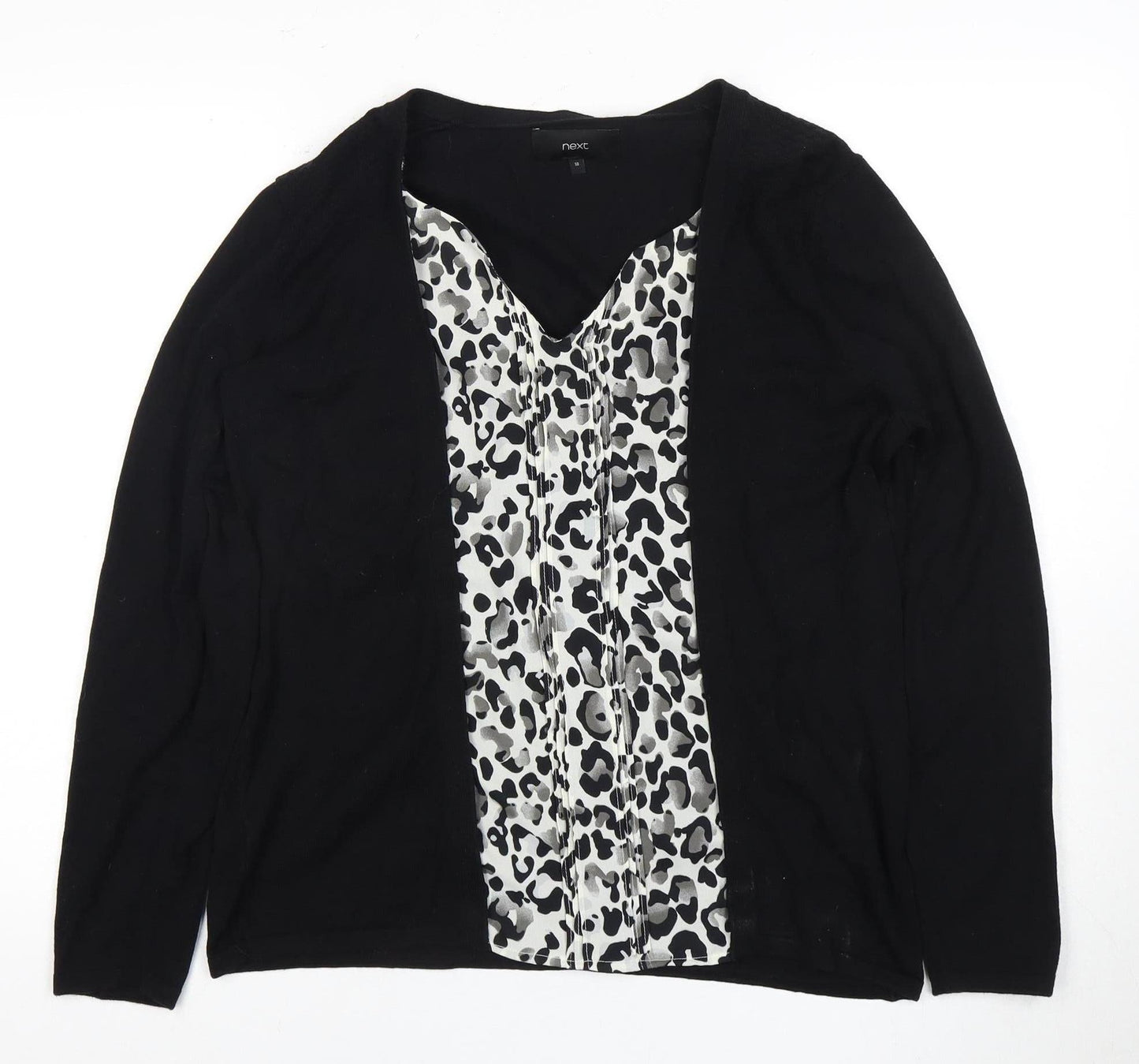 Next Women's Black Animal Print V-Neck Tunic Blouse Size 18