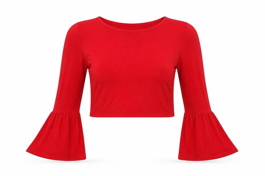 Pink Vanilla Women's Red Cropped Bell Sleeve Top