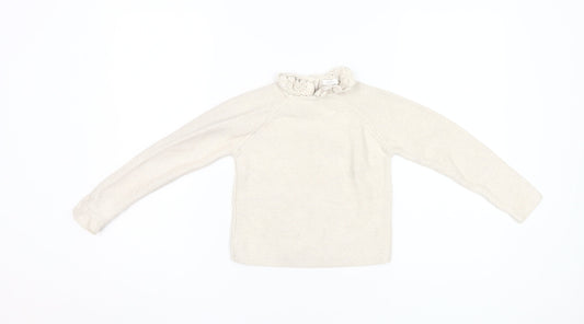 Next Girls Beige Pullover Jumper 5-6 Years Crochet Accents