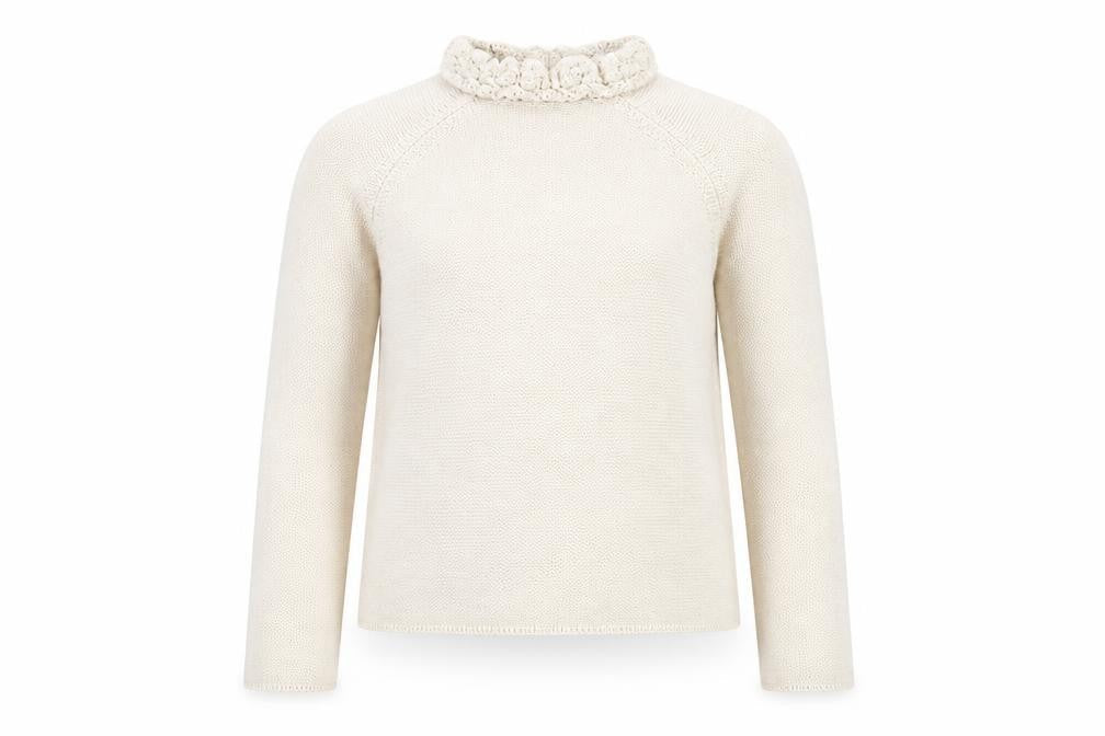 Next Girls Beige Pullover Jumper 5-6 Years Crochet Accents