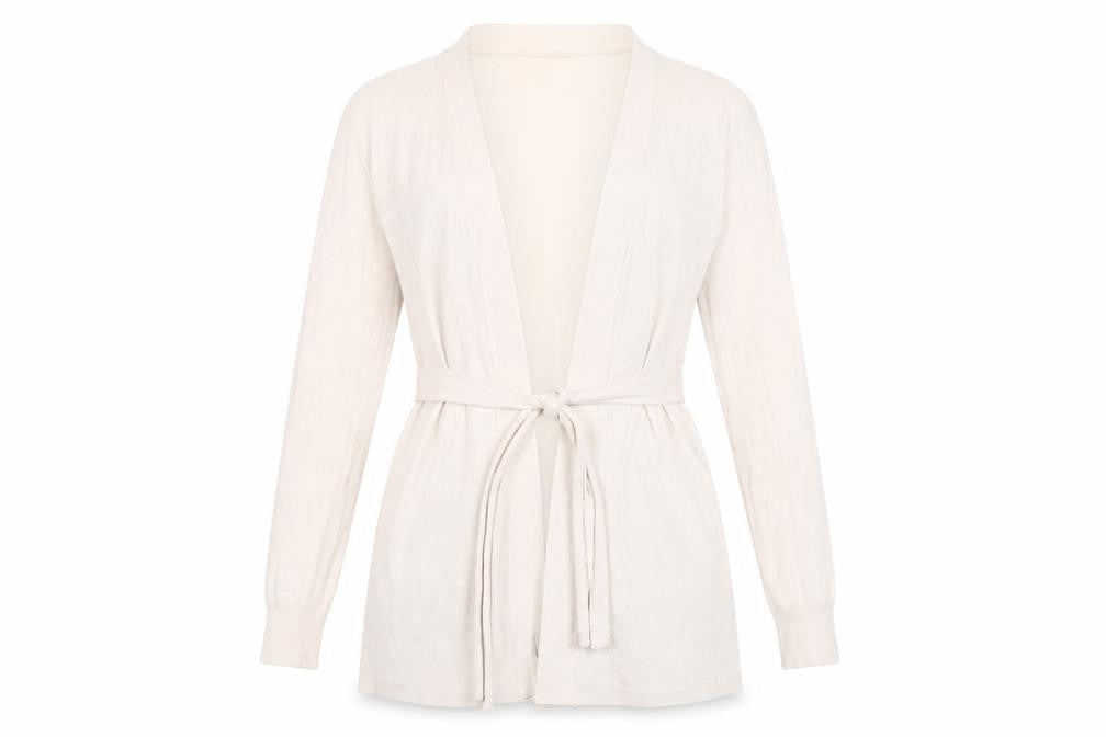 Zara Women Beige Cardigan M V-Neck Knit Belted
