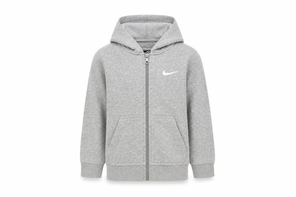 Nike Boys Grey Full Zip Hoodie - XS, Lightweight Logo