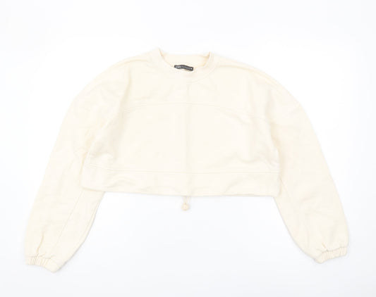 Zara Women's Ivory Crew Neck Sweatshirt - Size S