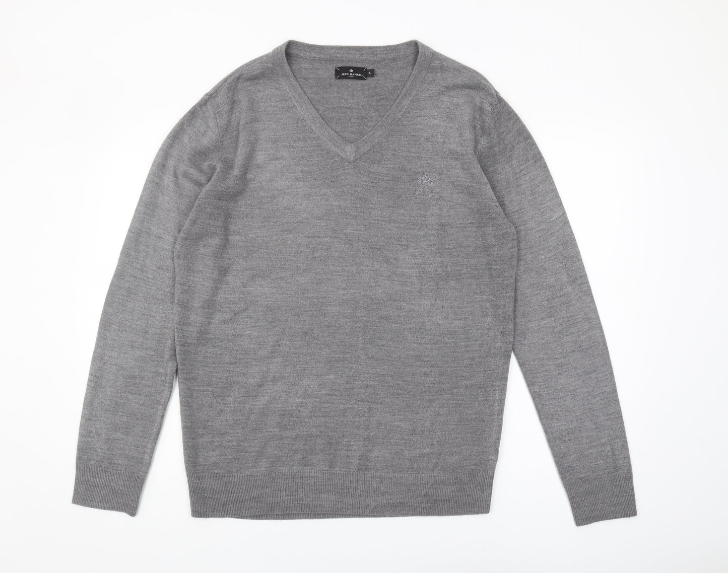 Jeff Banks Men's Grey V-Neck Pullover Jumper, L