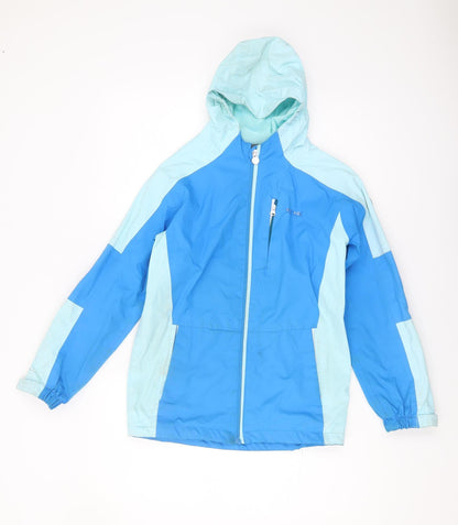Additional front view of Regatta boys’ blue waterproof jacket 11-12 years hooded