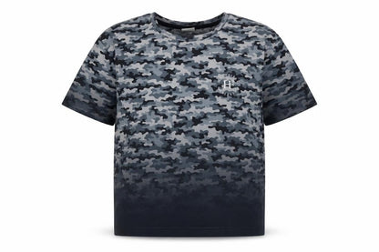 Front view of Holyfield girls’' grey camouflage t-shirt l basic style