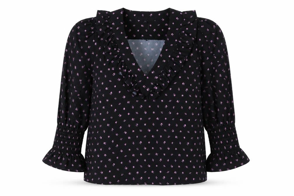 French Connection Women's Black Floral XS Wrap Blouse