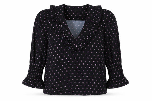Front view of French Connection Women's Black Floral XS Wrap Blouse