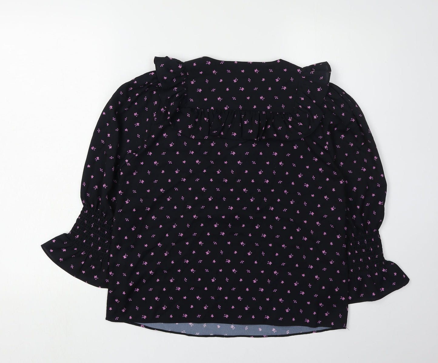 French Connection Women's Black Floral XS Wrap Blouse