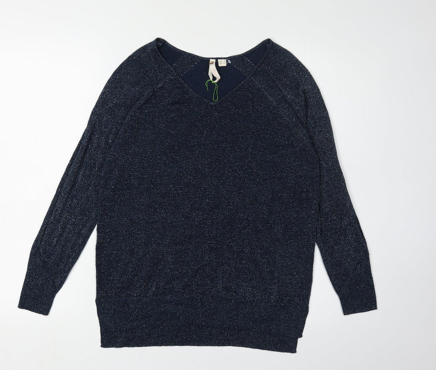 White Stuff Women's Blue V-Neck Jumper, Size 8, Raglan Sleeve