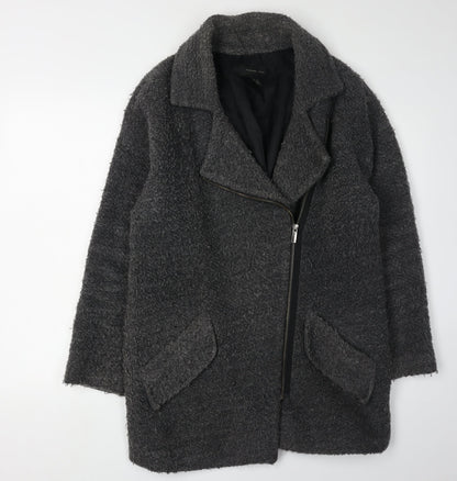 Mango Womens Grey Wool Overcoat Size S Casual Zip