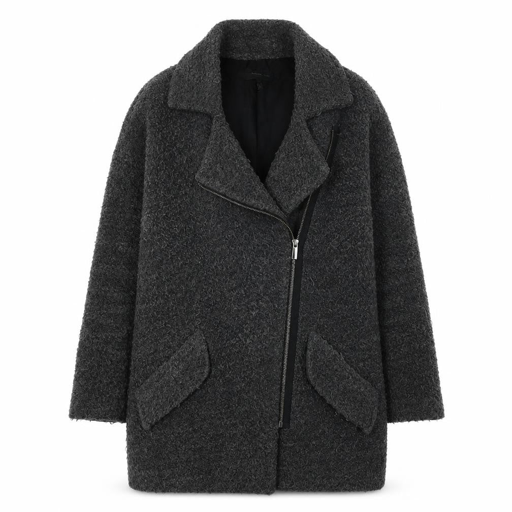 Mango Womens Grey Wool Overcoat Size S Casual Zip