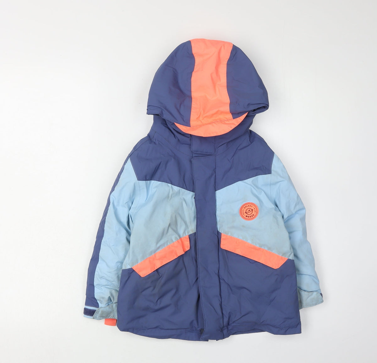 Additional front view of Decathlon girls’' blue parka jacket 3-4 years waterproof