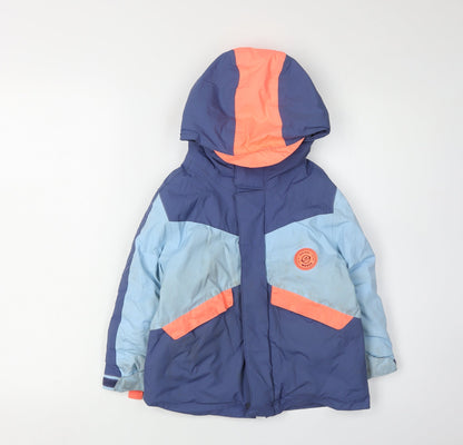 Additional front view of Decathlon girls’' blue parka jacket 3-4 years waterproof