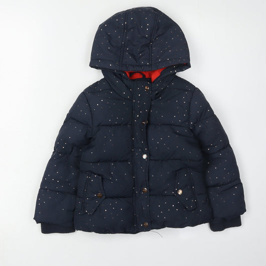 Outfit Kids Girls Blue Polka Dot Puffer Jacket, Age 2-3, Hooded Winter Coat