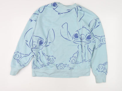 Preloved Disney Women's Blue Stitch Sweatshirt Size 10 - Front