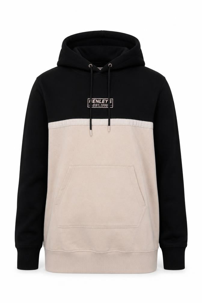 Henleys Unisex Black Beige Pullover Hoodie Size 16
