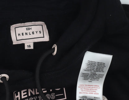 Henleys Womens Black Beige Pullover Hoodie Size 16