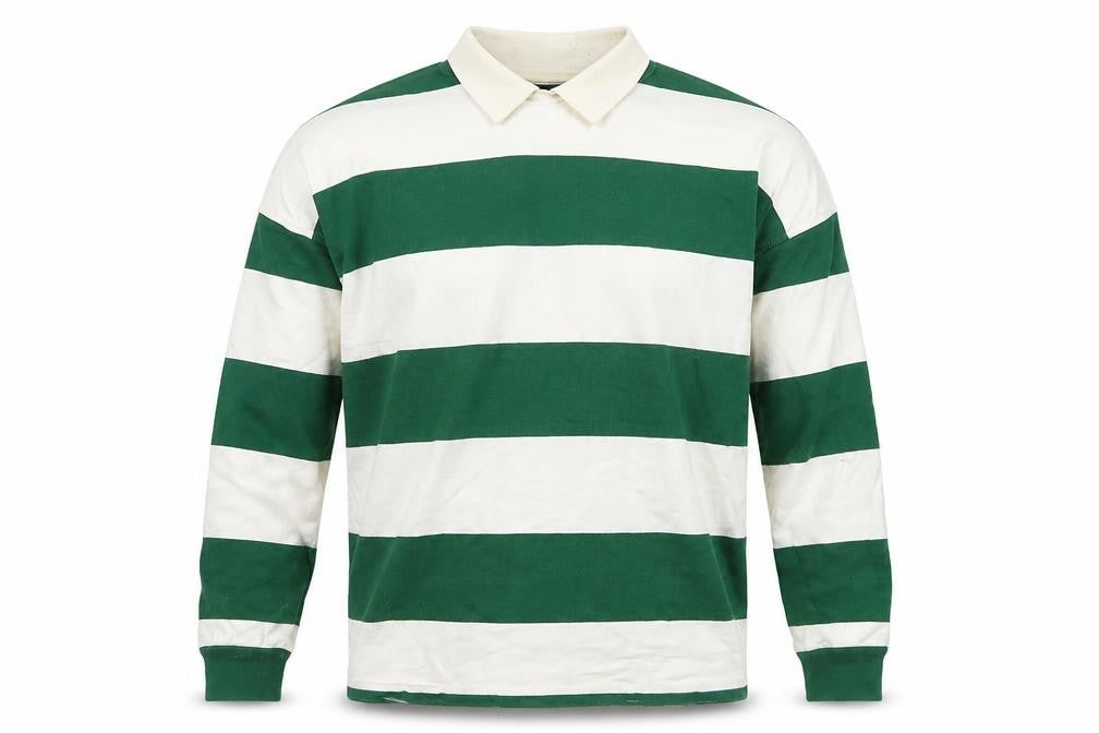 Topman Men's Green Striped Collared Sweatshirt XS