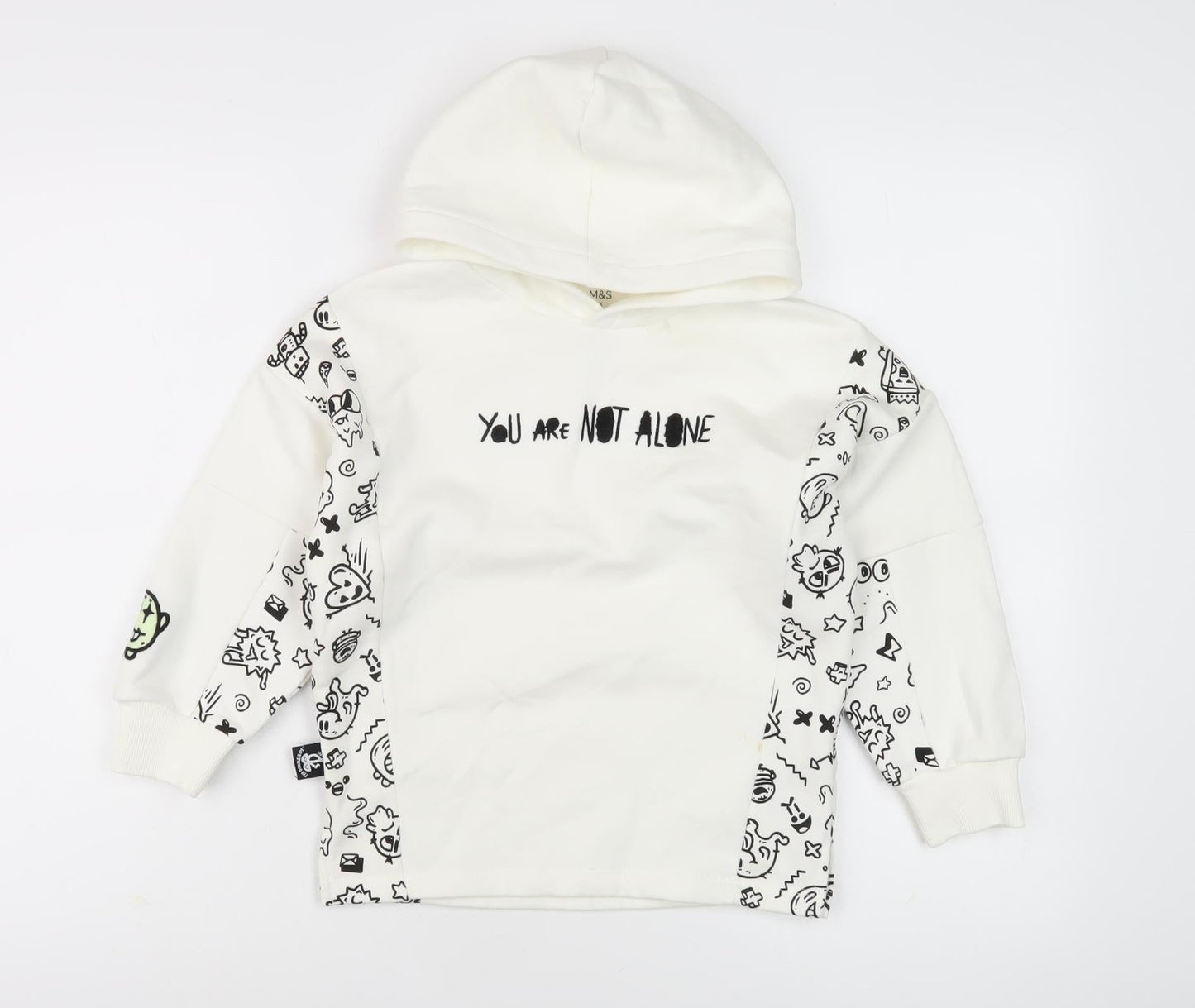 Marks and Spencer Girls White Hoodie, 6 Years, Graphic Print