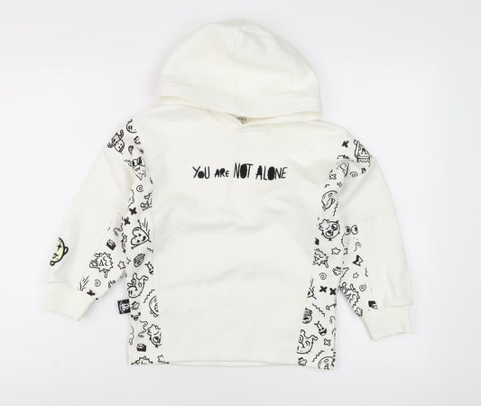 Marks and Spencer Girls White Hoodie, 6 Years, Graphic Print