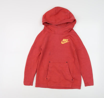 Additional front view of Nike boys’ red pullover hoodie xs sporty logo design