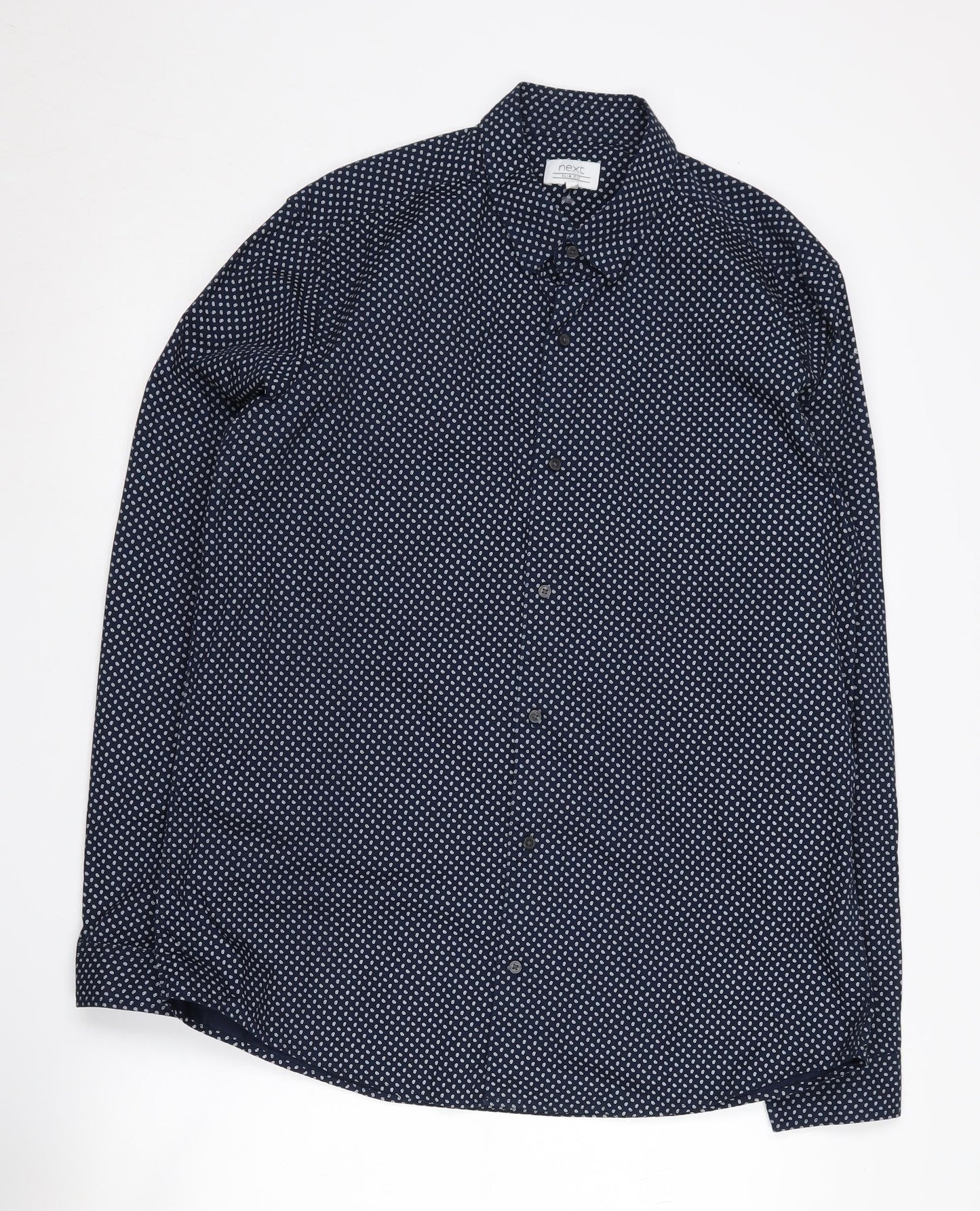 Next Men's Slim Fit Blue Paisley Button-Up Shirt, L
