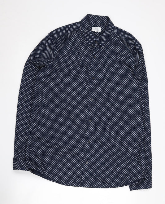 Next Men's Slim Fit Blue Paisley Button-Up Shirt, L