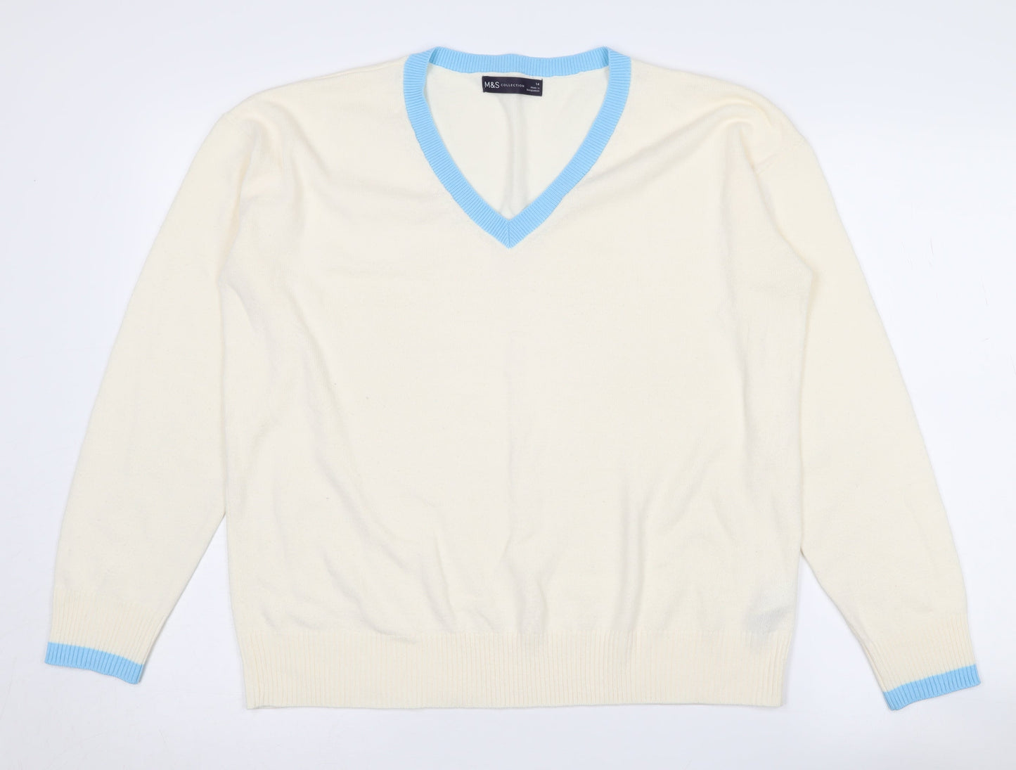 Marks and Spencer Women's Ivory V-Neck Pullover Jumper Size 14